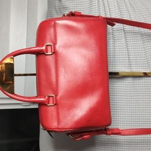 Authentic SAINT LAURENT Baby duffle 2way Shoulder hand Bag leather red